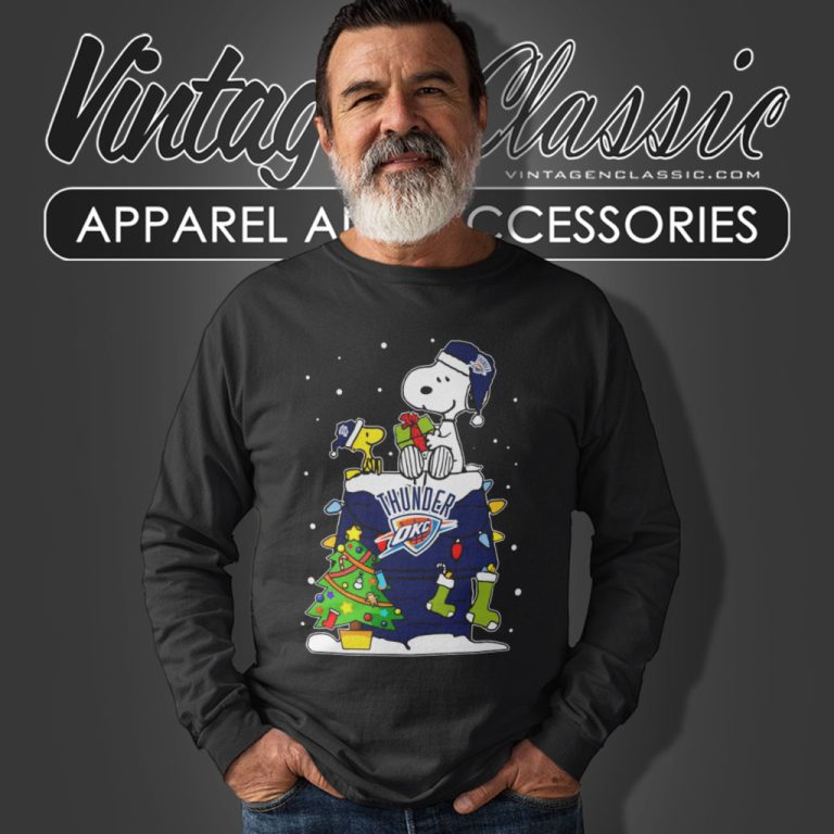 Oklahoma City Thunder Ugly Christmas Snoopy Long Sleeve Tee Oklahoma City Thunder Ugly Christmas Snoopy Long Sleeve Tee