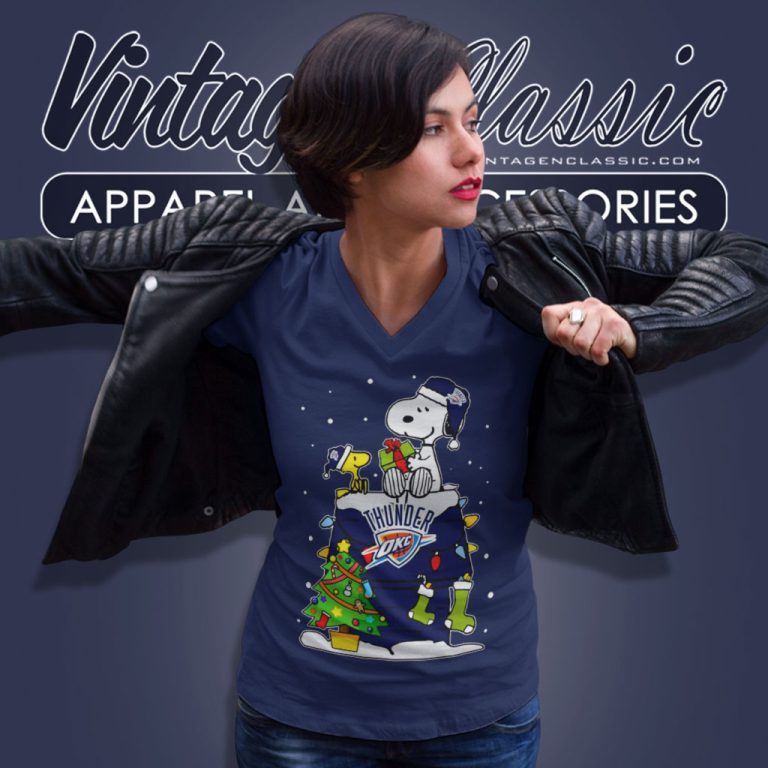 Oklahoma City Thunder Ugly Christmas Snoopy V Neck TShirt Oklahoma City Thunder Ugly Christmas Snoopy V Neck TShirt