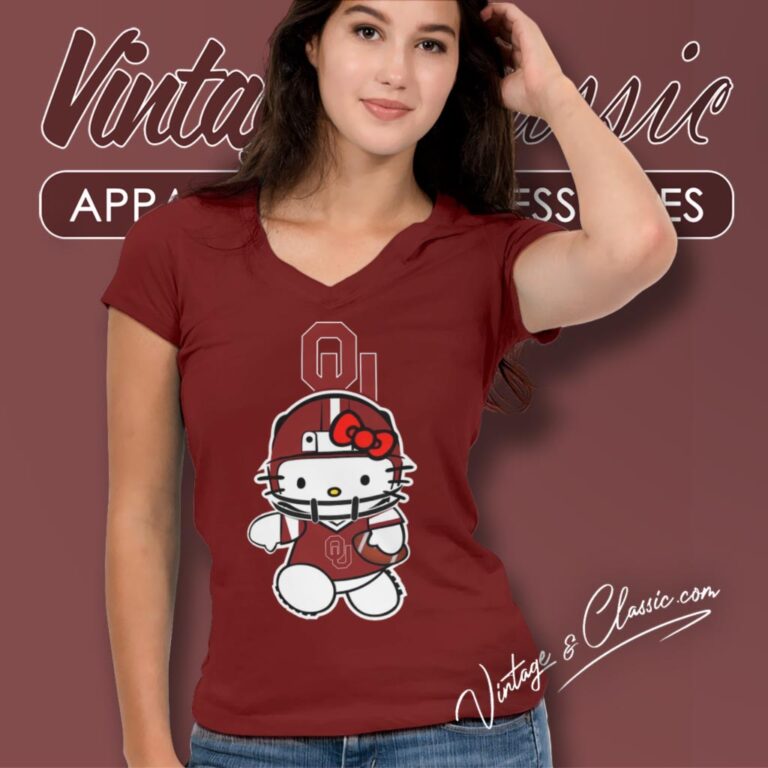 Oklahoma Sooners Hello Kitty V Neck TShirt Oklahoma Sooners Hello Kitty V Neck TShirt