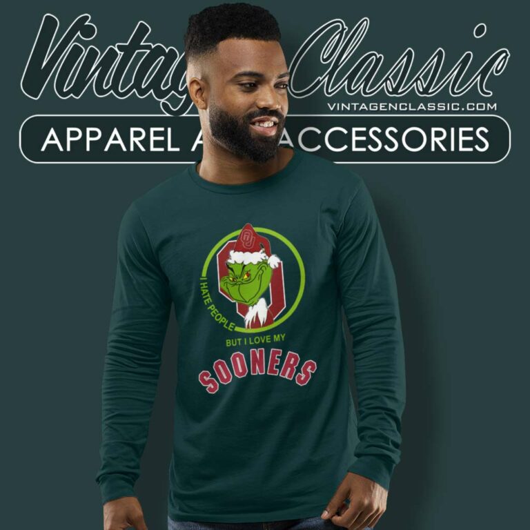 Oklahoma Sooners Ncaa Christmas Grinch Shirt I Hate People But I Love My Sooners Long Sleeve Tee Oklahoma Sooners Ncaa Christmas Grinch Shirt I Hate People But I Love My Sooners Long Sleeve Tee