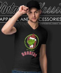Oklahoma Sooners Ncaa Christmas Grinch Shirt I Hate People But I Love My Sooners V Neck TShirt