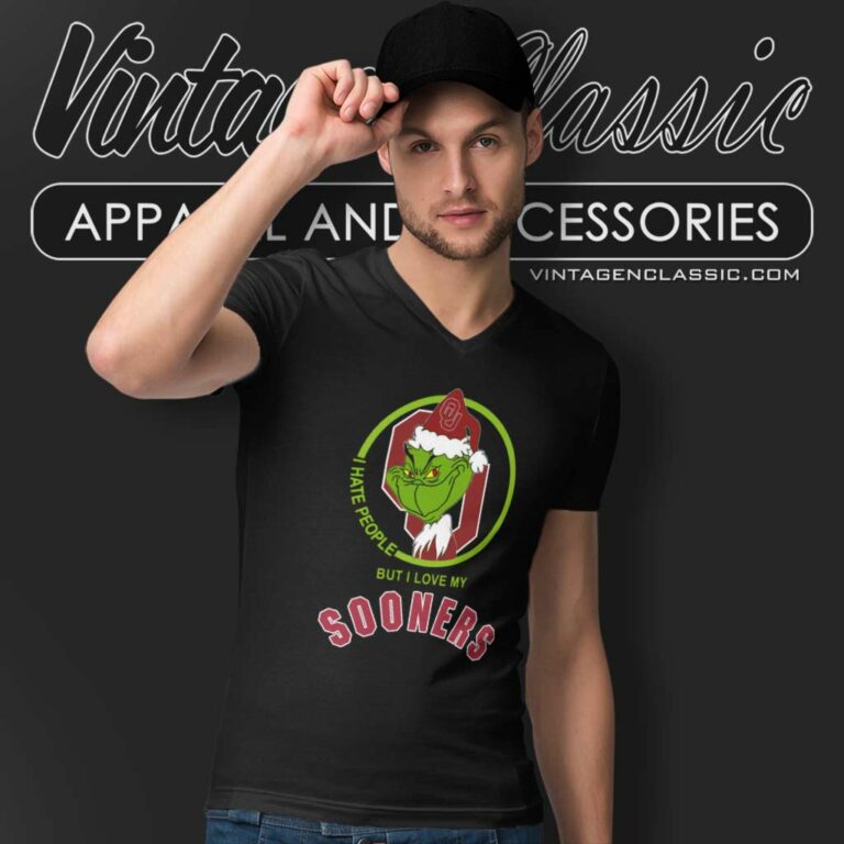 Oklahoma Sooners Ncaa Christmas Grinch Shirt I Hate People But I Love My Sooners V Neck TShirt Oklahoma Sooners Ncaa Christmas Grinch Shirt I Hate People But I Love My Sooners V Neck TShirt