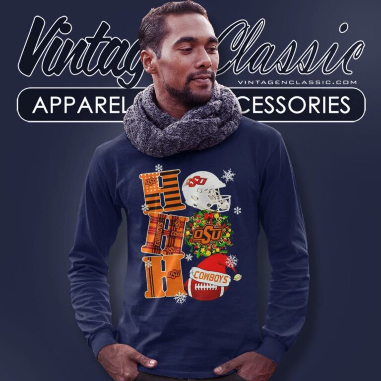 Oklahoma State Cowboys Ho Ho Ho Christmas Long Sleeve Tee Oklahoma State Cowboys Ho Ho Ho Christmas Long Sleeve Tee