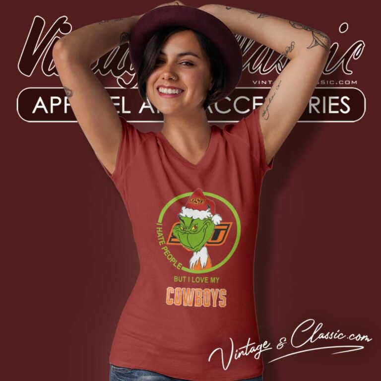 Oklahoma State Cowboys Ncaa Christmas Grinch Shirt I Hate People But I Love My Cowboys V Neck TShirt Oklahoma State Cowboys Ncaa Christmas Grinch Shirt I Hate People But I Love My Cowboys V Neck TShirt