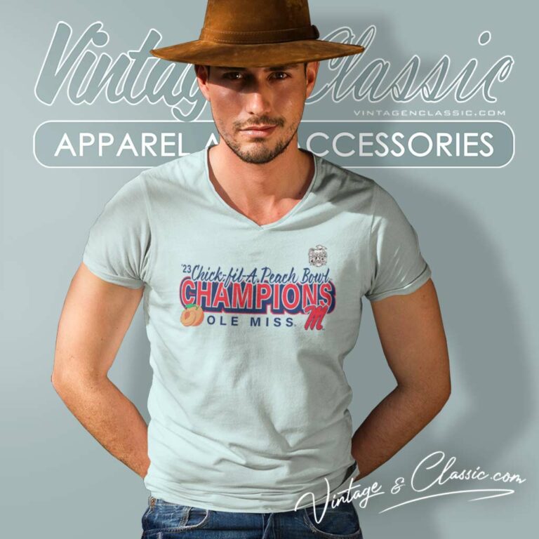 Ole Miss Rebels 2023 Peach Bowl Champions V Neck TShirt Ole Miss Rebels 2023 Peach Bowl Champions V Neck TShirt