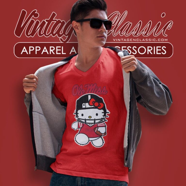 Ole Miss Rebels Hello Kitty V Neck TShirt Ole Miss Rebels Hello Kitty V Neck TShirt
