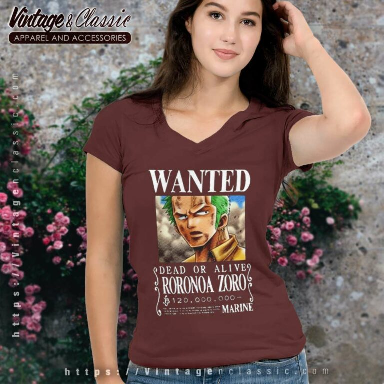 One Piece Zoro Wanted V Neck TShirt One Piece Zoro Wanted V Neck TShirt