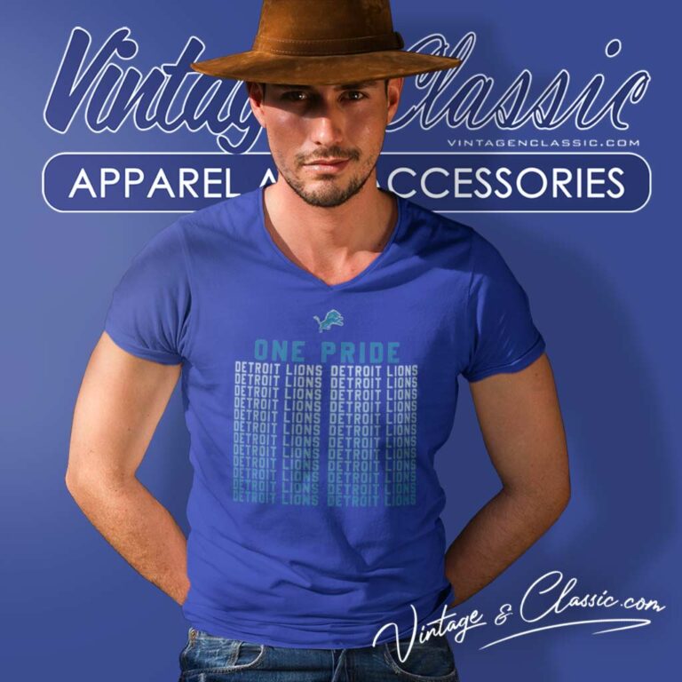 One Pride Detroit Lions Slogan V Neck TShirt One Pride Detroit Lions Slogan V Neck TShirt