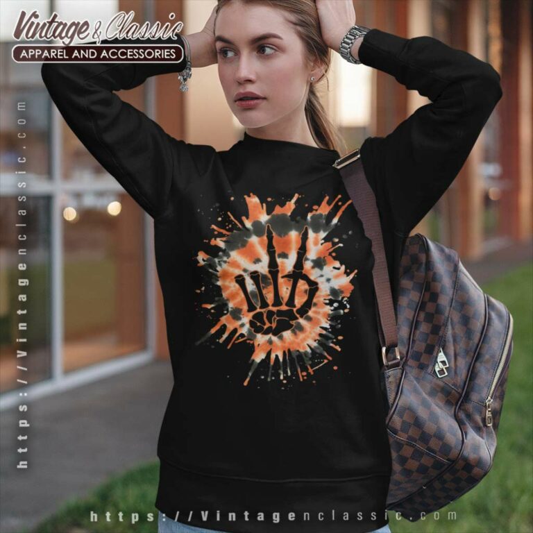 Orange Tie Dye Skeleton Hand Peace Sweatshirt Orange Tie Dye Skeleton Hand Peace Sweatshirt