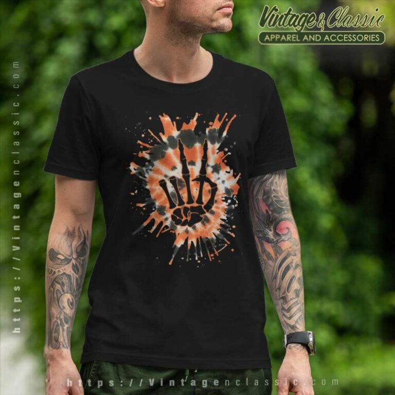 Orange Tie Dye Skeleton Hand Peace T Shirt Orange Tie Dye Skeleton Hand Peace T Shirt