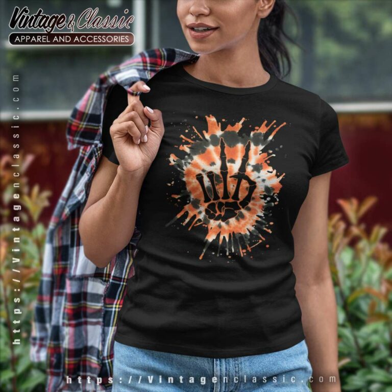 Orange Tie Dye Skeleton Hand Peace Women TShirt Orange Tie Dye Skeleton Hand Peace Women TShirt