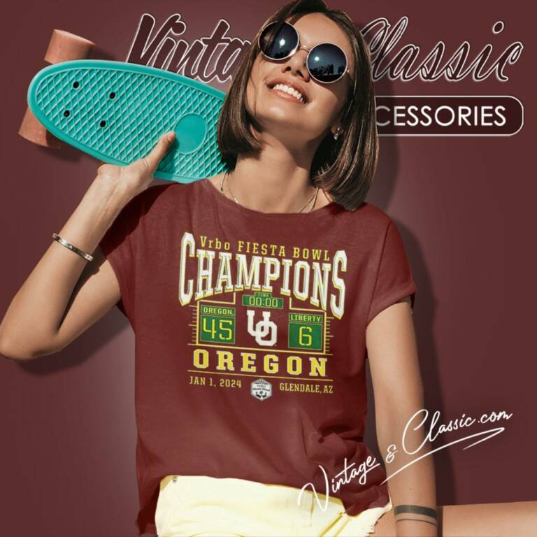 Oregon Ducks Branded 2024 Fiesta Bowl Champions Score Women T Shirt Oregon Ducks Branded 2024 Fiesta Bowl Champions Score Women T Shirt