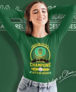 Oregon Ducks Football 2024 Fiesta Bowl Champions Skyline Lets Go Ducks Long Sleeve Tee