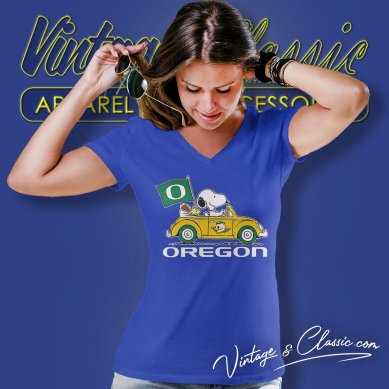 Oregon Ducks Snoopy And Woodstock Driving Car V Neck TShirt Oregon Ducks Snoopy And Woodstock Driving Car V Neck TShirt