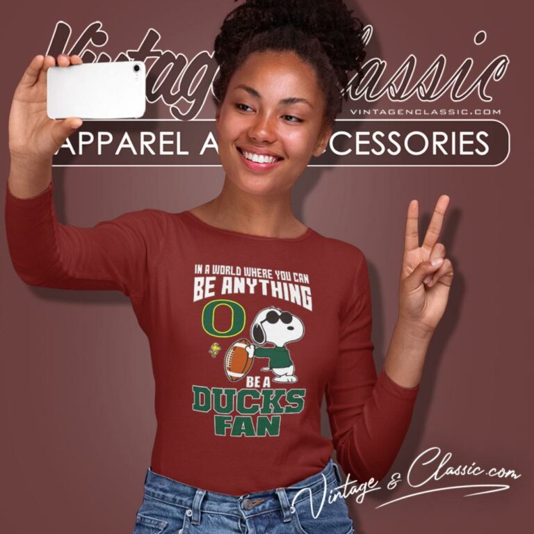 Oregon Ducks Snoopy Be A Fan Long Sleeve Tee Oregon Ducks Snoopy Be A Fan Long Sleeve Tee