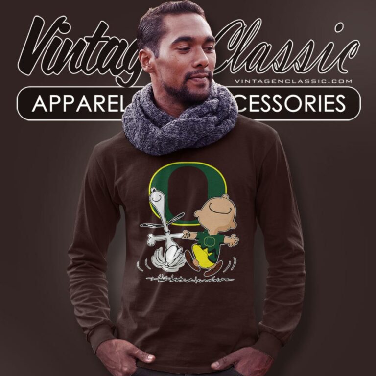 Oregon Ducks Snoopy Charlie Brown Dancing Long Sleeve Tee Oregon Ducks Snoopy Charlie Brown Dancing Long Sleeve Tee