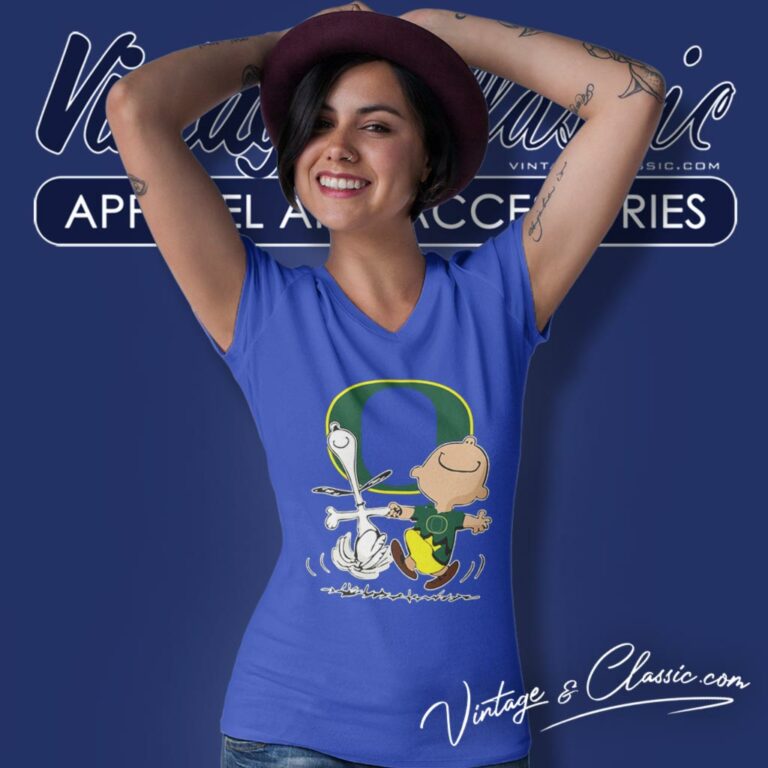 Oregon Ducks Snoopy Charlie Brown Dancing V Neck TShirt Oregon Ducks Snoopy Charlie Brown Dancing V Neck TShirt
