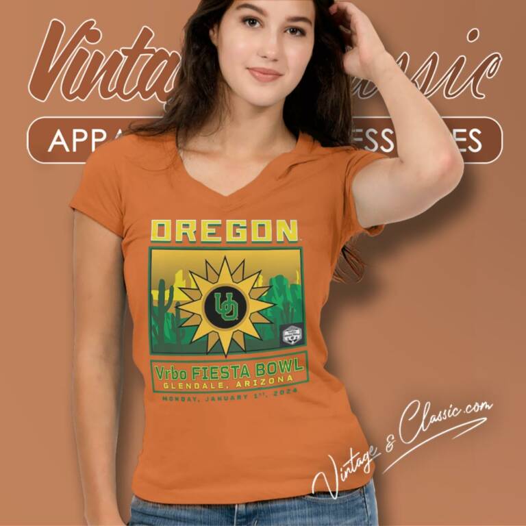 Oregon Ducks Vrbo Fiesta Bowl Glendale Arizona Monday January 1st 2024 V Neck TShirt Oregon Ducks Vrbo Fiesta Bowl Glendale Arizona Monday January 1st 2024 V Neck TShirt