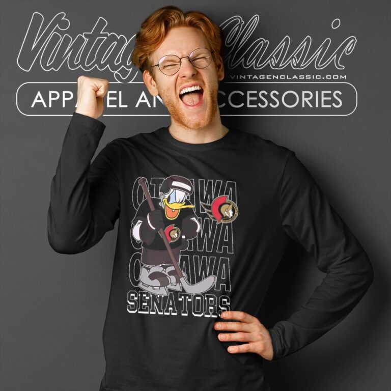 Ottawa Senators Donald Duck Hockey Shirt Long Sleeve Tee Ottawa Senators Donald Duck Hockey Shirt Long Sleeve Tee