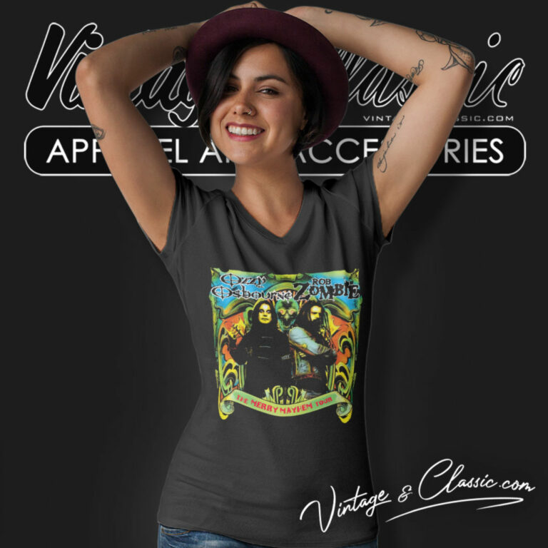 Ozzy Osbourne Merry Mayhem Tour V Neck TShirt Ozzy Osbourne Merry Mayhem Tour V Neck TShirt