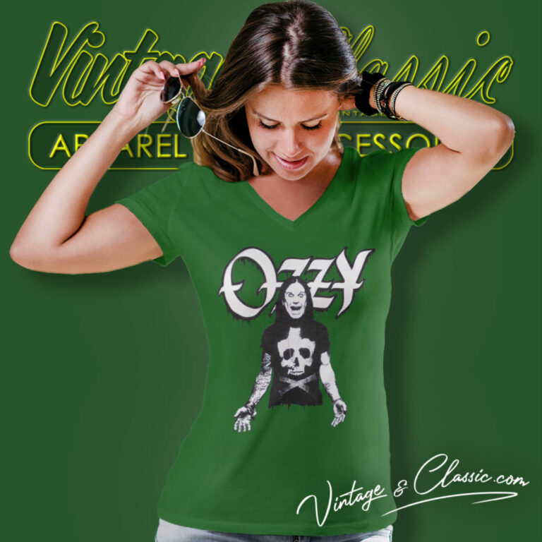 Ozzy Osbourne Wearing Skull V Neck TShirt Ozzy Osbourne Wearing Skull V Neck TShirt