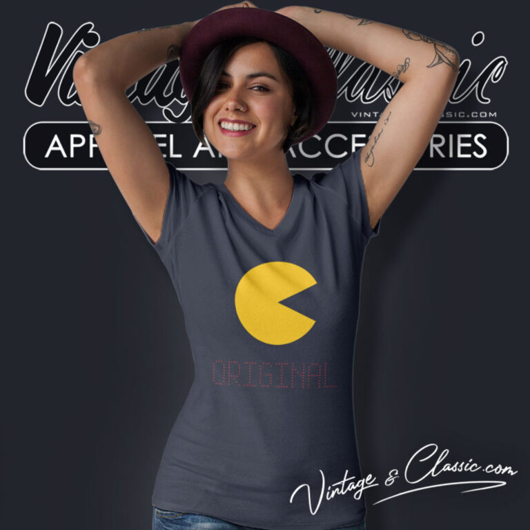 Pac Man Giant Tag Vintage V Neck TShirt Pac Man Giant Tag Vintage V Neck TShirt