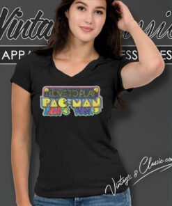 Pac Man I Love To Play Midway Shirt 80s Vintage V Neck TShirt