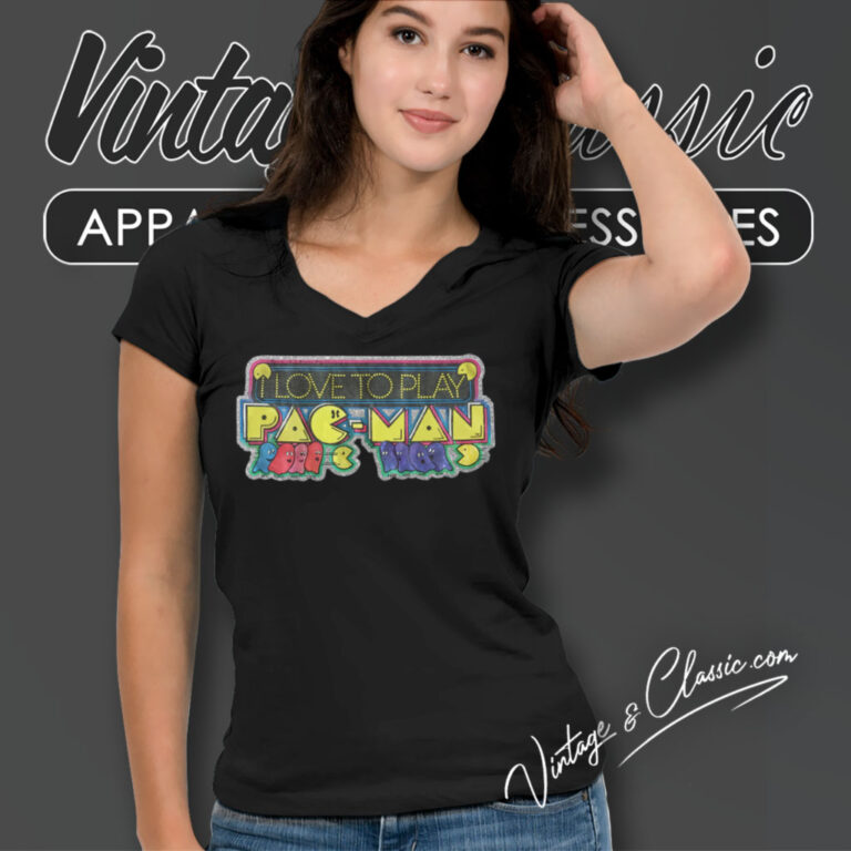 Pac Man I Love To Play Midway Shirt 80s Vintage V Neck TShirt Pac Man I Love To Play Midway Shirt 80s Vintage V Neck TShirt