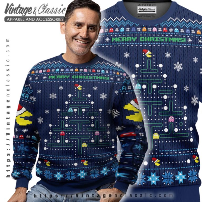 Pac Man Pine Tree Ugly Christmas Sweater Men Ugly Sweater Pac Man Pine Tree Ugly Christmas Sweater Men Ugly Sweater