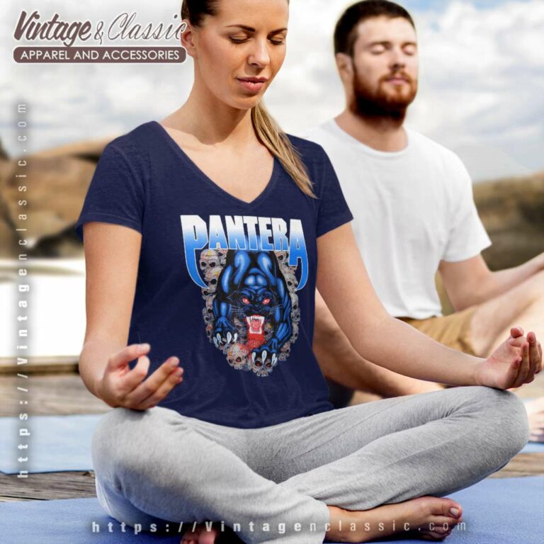 Pantera Panther And Skulls V Neck TShirt Pantera Panther And Skulls V Neck TShirt