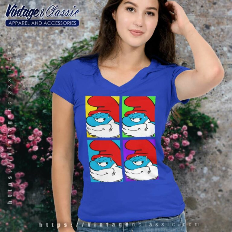 Papa Smurf Pop Art Smurfs V Neck TShirt Papa Smurf Pop Art Smurfs V Neck TShirt