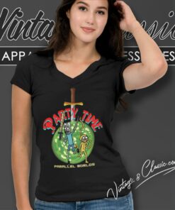 Party Time Rick And Morty Parallel World Adventure Time V Neck TShirt