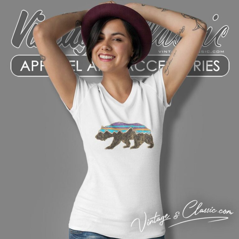 Patagonia Shirt Fitz Roy Bear Organic V Neck TShirt Patagonia Shirt Fitz Roy Bear Organic V Neck TShirt