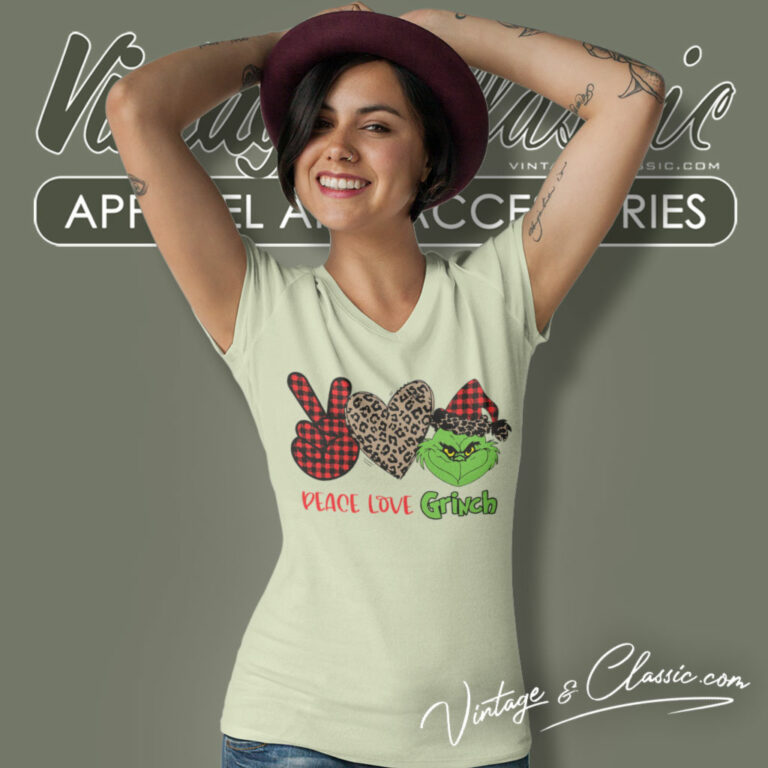 Peace Love Grinch Christmas V Neck TShirt Peace Love Grinch Christmas V Neck TShirt