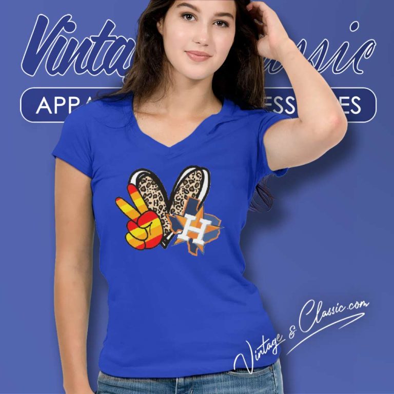 Peace Love Houston Astros V Neck TShirt Peace Love Houston Astros V Neck TShirt