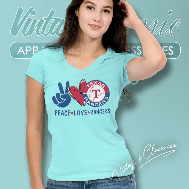 Peace Love Texas Rangers V Neck TShirt Peace Love Texas Rangers V Neck TShirt