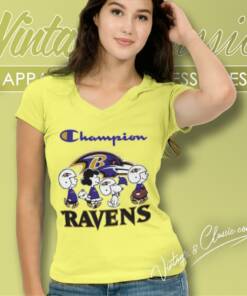 Peanuts Champions Walking Baltimore Ravens V Neck TShirt