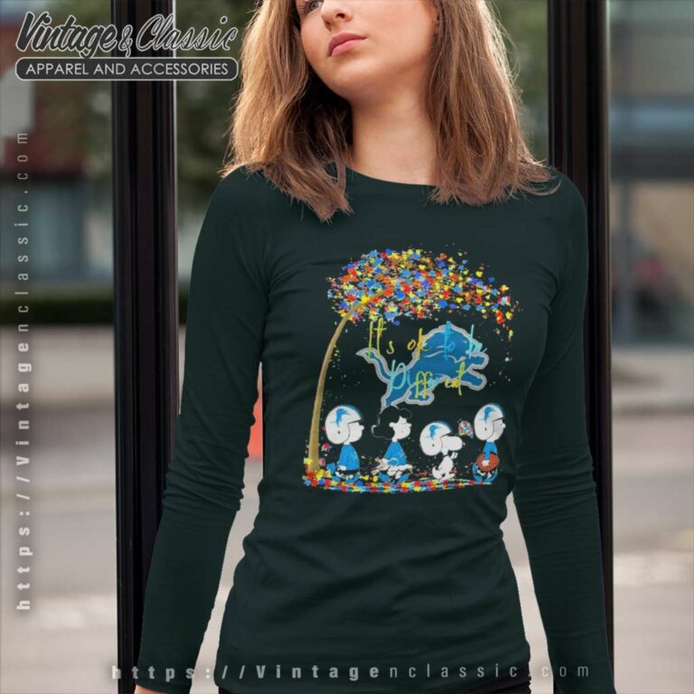Peanuts Characters Detroit Lions Autism Its Ok To Be Different Long Sleeve Tee Peanuts Characters Detroit Lions Autism Its Ok To Be Different Long Sleeve Tee