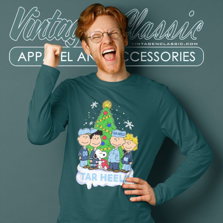 Peanuts Characters Loves Christmas And North Carolina Tar Heels Long Sleeve Tee Peanuts Characters Loves Christmas And North Carolina Tar Heels Long Sleeve Tee