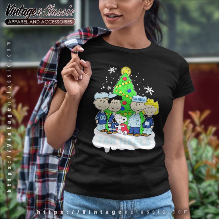 Peanuts Characters Loves Christmas And North Carolina Tar Heels Women T Shirt Peanuts Characters Loves Christmas And North Carolina Tar Heels Women T Shirt