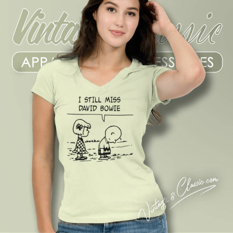 Peanuts Charlie Brown I Still Miss David Bowie V Neck TShirt Peanuts Charlie Brown I Still Miss David Bowie V Neck TShirt
