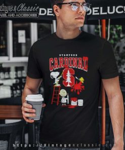 Peanuts Charlie Snoopy Woodstock Wall Paint Stanford Cardinal T Shirt