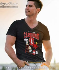 Peanuts Charlie Snoopy Woodstock Wall Paint Stanford Cardinal V Neck TShirt