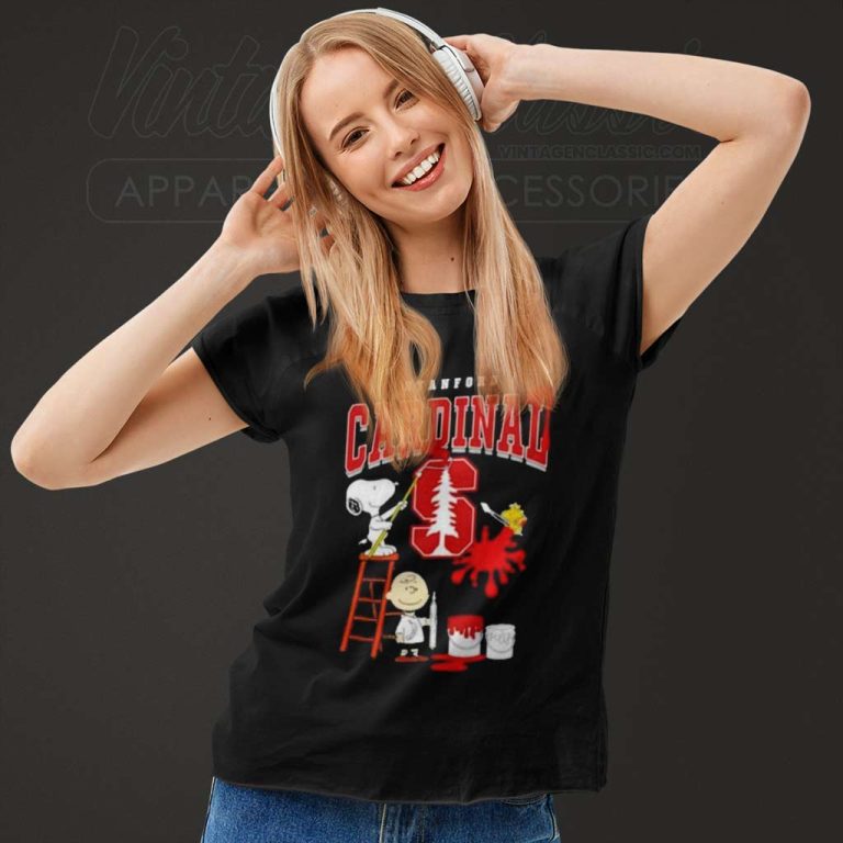 Peanuts Charlie Snoopy Woodstock Wall Paint Stanford Cardinal Women TShirt Peanuts Charlie Snoopy Woodstock Wall Paint Stanford Cardinal Women TShirt
