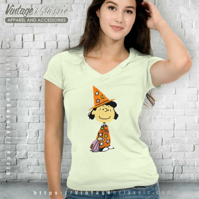 Peanuts Gang Lucy Halloween V Neck TShirt 1 Peanuts Gang Lucy Halloween V Neck TShirt 1