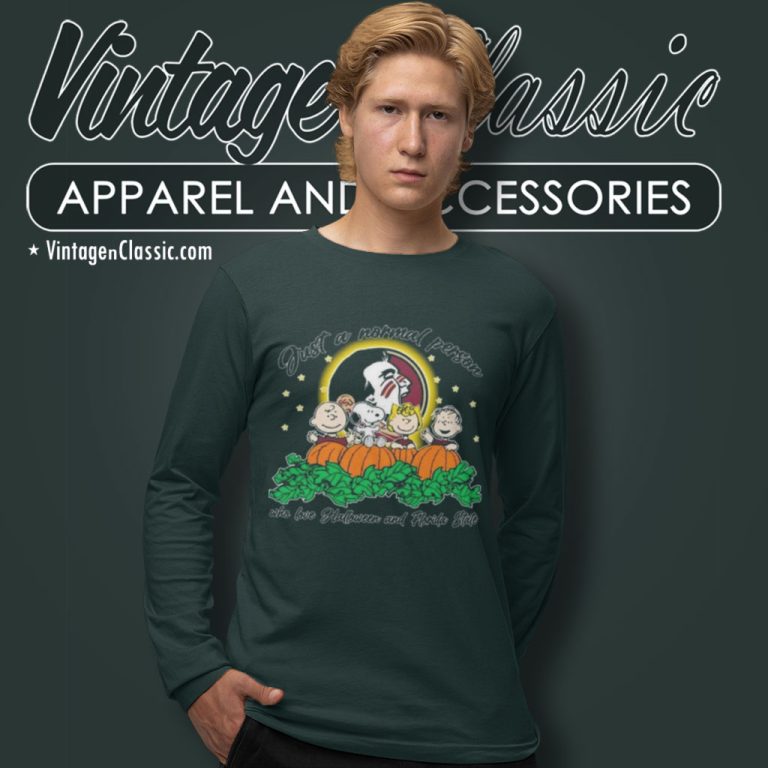 Peanuts Just A Normal Person Who Love Halloween And Florida State Seminoles Long Sleeve Tee Peanuts Just A Normal Person Who Love Halloween And Florida State Seminoles Long Sleeve Tee