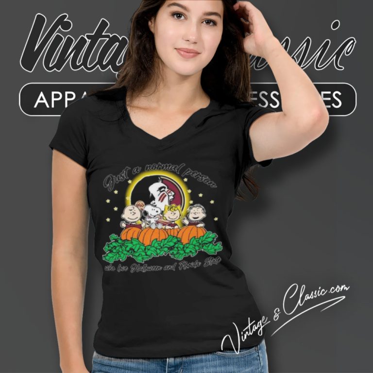 Peanuts Just A Normal Person Who Love Halloween And Florida State Seminoles V Neck TShirt Peanuts Just A Normal Person Who Love Halloween And Florida State Seminoles V Neck TShirt