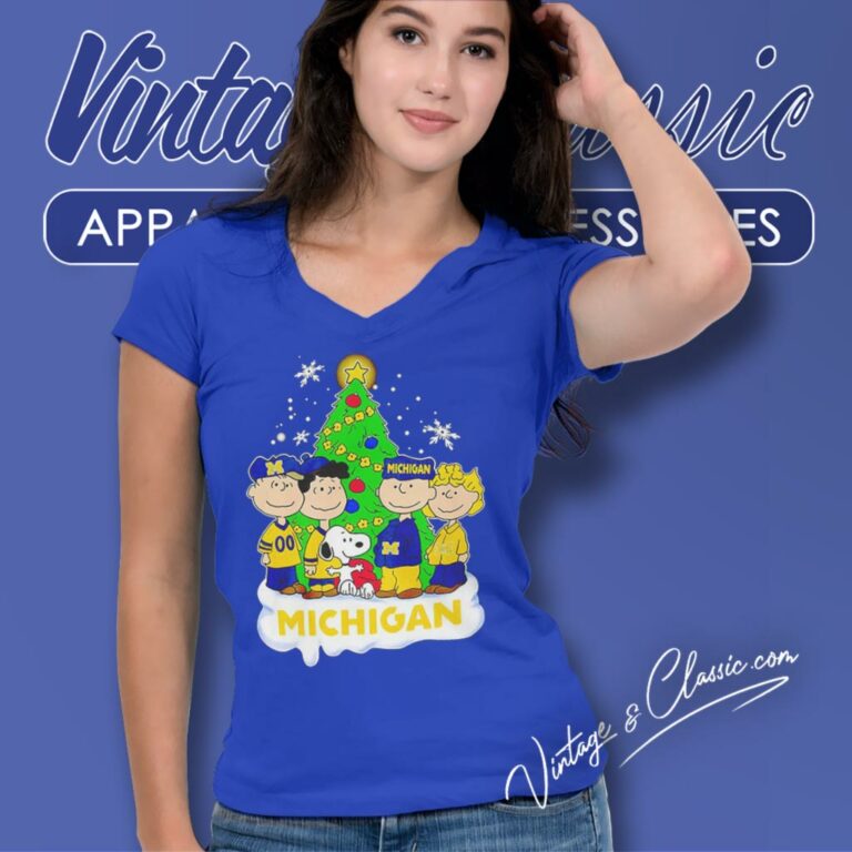 Peanuts Michigan Wolverines Love Christmas V Neck TShirt Peanuts Michigan Wolverines Love Christmas V Neck TShirt