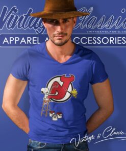 Peanuts Snoopy And Woodstock New Jersey Devils V Neck TShirt