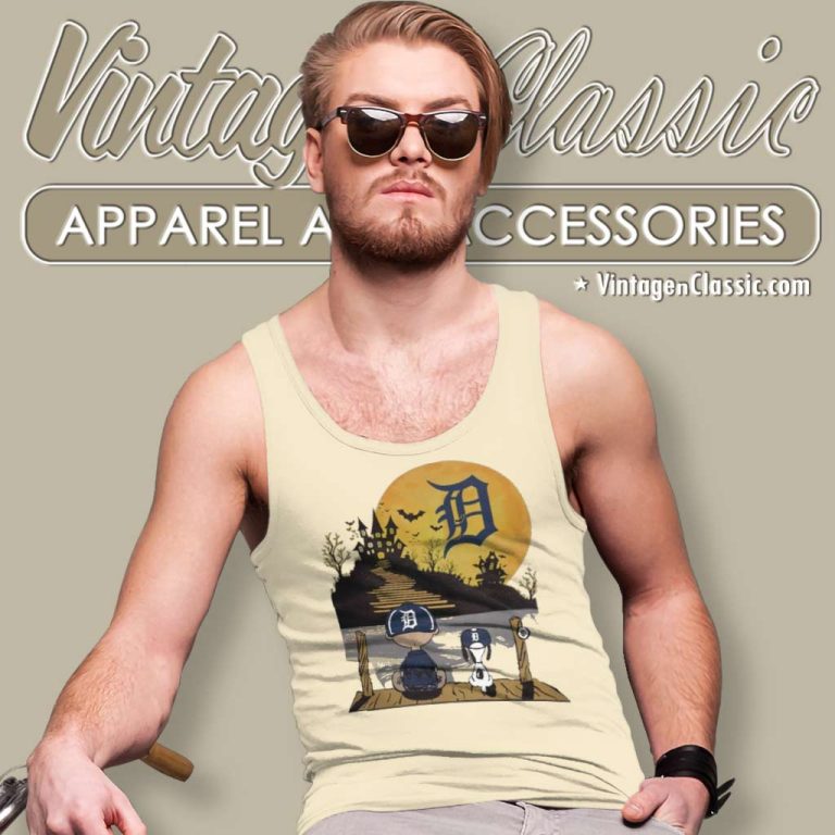 Peanuts Snoopy Charlie Brown Detroit Tigers Sitting Under Moon Halloween Tank Top Racerback Peanuts Snoopy Charlie Brown Detroit Tigers Sitting Under Moon Halloween Tank Top Racerback